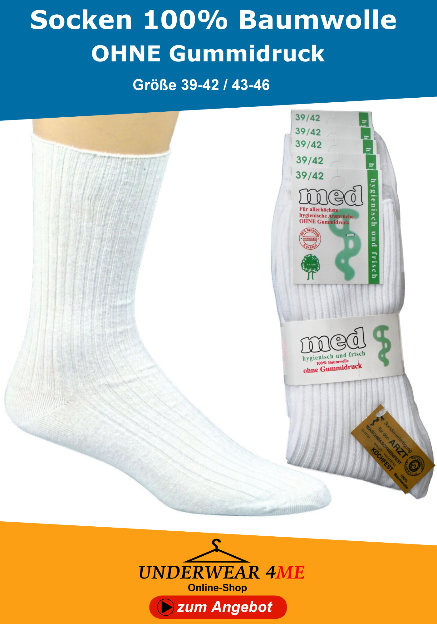 Socken 100 Baumwolle Weiss ohne Gummidruck