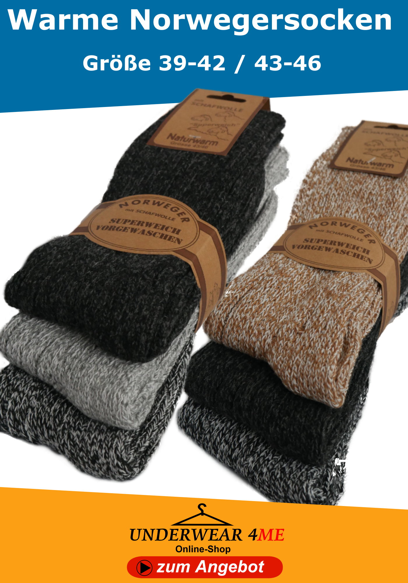 Norwegersocken mit Schafwolle warme Herren-Socken