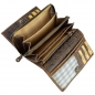 Preview: Damen Leder Portmonee Büffelleder Florales-Muster Braun RFID Langbörse mit vielen Kartenfächern