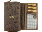 Preview: Damen Leder Portmonee Büffelleder Florales-Muster Braun RFID Langbörse mit vielen Kartenfächern