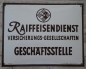 Preview: Emailschild Raiffeisendienst Versicherungs-Gesellschaften 1950er Emaille-Schild
