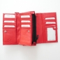 Mobile Preview: Damen Portemonnaie Leder Rot mit vielen Kartenfächern Münzfach und großes Reißverschlussfach
