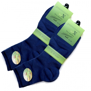 3 Paar Bambus Kurzschaft-Socken mit handgekettelter Spitze in Jeans-Blau