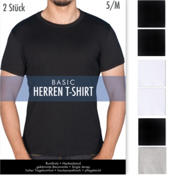 2er Pack Basic Herren T-Shirts in verschiedenen Farben | Weiß Schwarz Grau-Melange