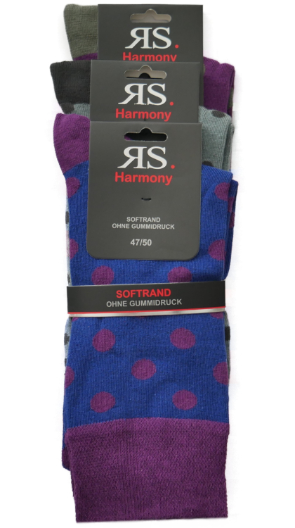 Preview: Herren Socken 47-50 XXL Übergröße RS. Harmony „Punkte Style“ 3 Paar mit Softrand