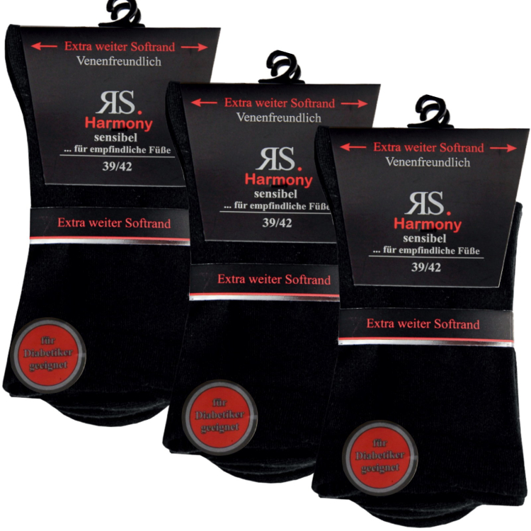 Herren-Socken Harmony 6 Paar Schwarz extra weit 43-46 39-42
