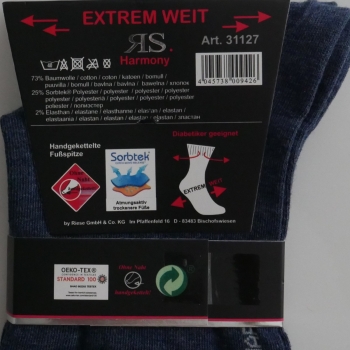 2 Paar Gesundheitssocken EXTREM-WEIT ohne Gummidruck in Jeans-Blau