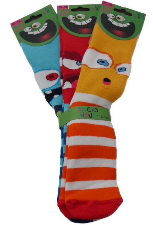 Preview: ABS Kinder Socken Gr. 35-38 Motiv lustige Monster 3 Paar