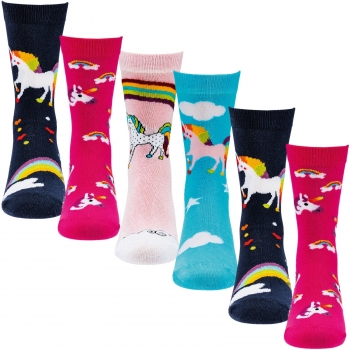 6 Paar Socken Mädchen mit Motiv Einhorn Kinder Socken weiche Naht Größe 19-22 23-26 27-30 31-34