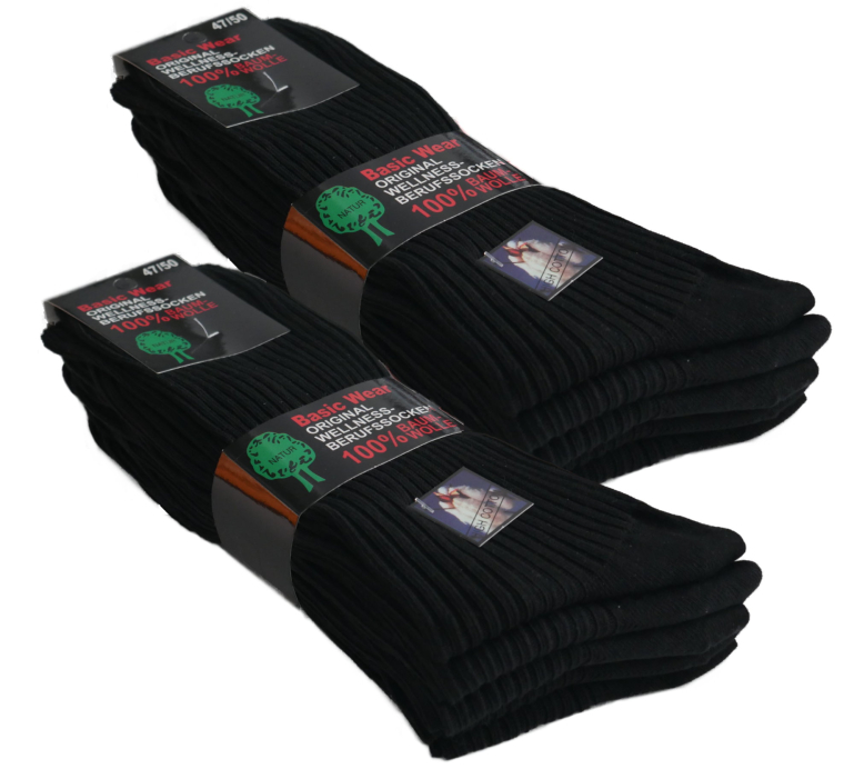 10 Paar Baumwollsocken Schwarz 47-50 Herren Wellness-Socken