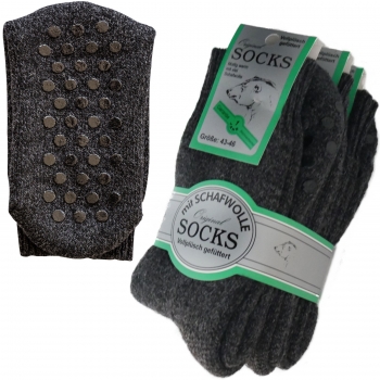 3 Paar ABS Vollplüsch-Thermo-Socken mit Schafwolle Anthrazit für Damen & Herren | Dicke weiche Stoppersocken