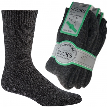 3 Paar ABS Vollplüsch-Thermo-Socken mit Schafwolle Anthrazit für Damen & Herren | Dicke weiche Stoppersocken