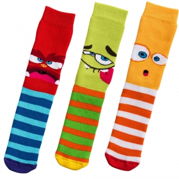 ABS-Socken Kinder mit Motiv lustige Monster aus Vollfrottee | 3 Paar Größe 19-22 23-26 27-30 31-34