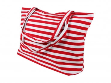 Preview: Strandtasche Weiß mit roten Streifen