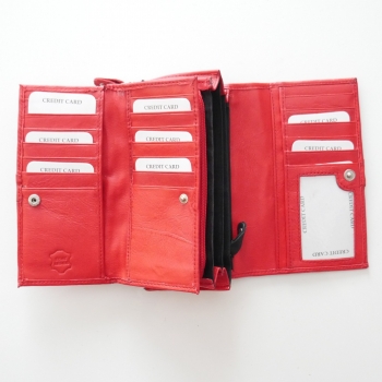 Damen Portemonnaie Leder Rot mit vielen Kartenfächern Münzfach und großes Reißverschlussfach