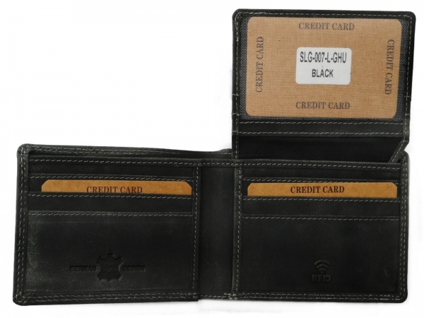 Kleiner Leder-Geldbeutel mit Kartenfächer in Schwarz & RFID | Damen Geldbörse im Querformat