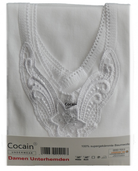 2x Damen-Unterhemd mit feiner Spitze aus gekämmter Baumwolle ohne störende Seitennähte in Weiß