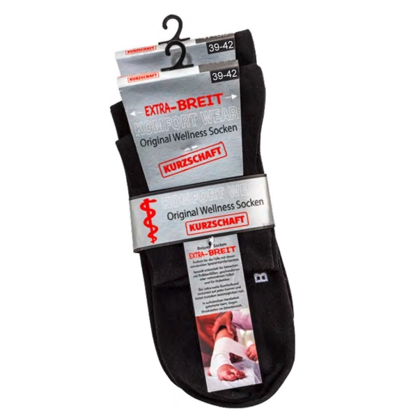 2 Paar Gesundheitssocken EXTRA-BREIT Socken ohne Gummi in Schwarz