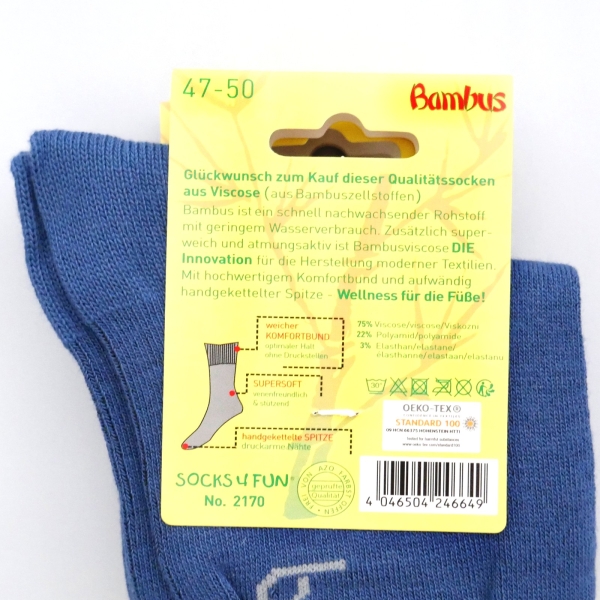 Herrensocken 47-50 Jeans-Blau Viscose Socken "Bambus" 3 Paar XXL Übergröße