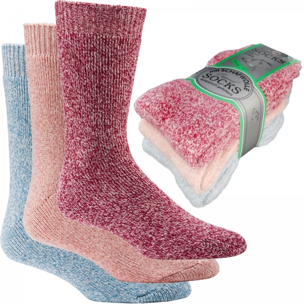 Warme Socken Damen Thermosocken mit Wolle Warm & Weich | Vollplüsch gefüttert in Mouliné-Farben