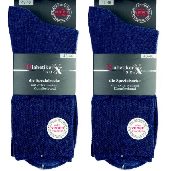 Diabetiker-Socken Herren 6 Paar Jeans-Blau 97% Baumwolle ohne Gummi & ohne Naht