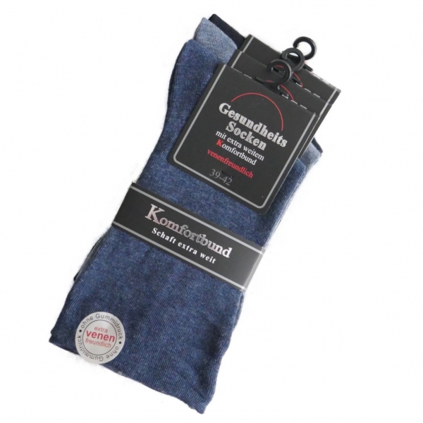 Socken mit weitem Komfortbund 3 Paar Diabetiker-Socken ohne Gummi in Grau, Blau, Schwarz