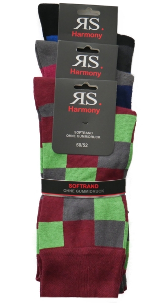 Herren Socken 50-52 XXL Übergröße RS. Harmony „Zauberwürfel“ 3 Paar mit Softrand