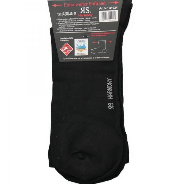 3 Paar Socken extra weit Gr. 47-50 Herrensocken RS Harmony Schwarz mit Softrand