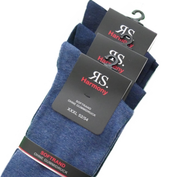 3 Paar Wellness-Socken Gr.52-54 extra weicher Softrand | Herren-Socken in Jeanstöne