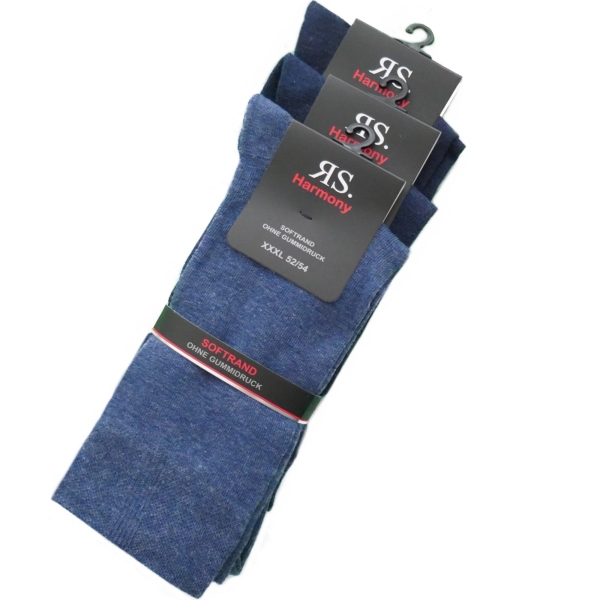 3 Paar Wellness-Socken Gr.52-54 extra weicher Softrand | Herren-Socken in Jeanstöne