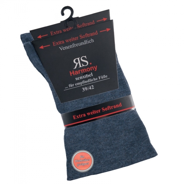 2-12 Paar Wellness-Socken extra weiter Softrand Jeans-Blau | Herrensocken ohne Gummi