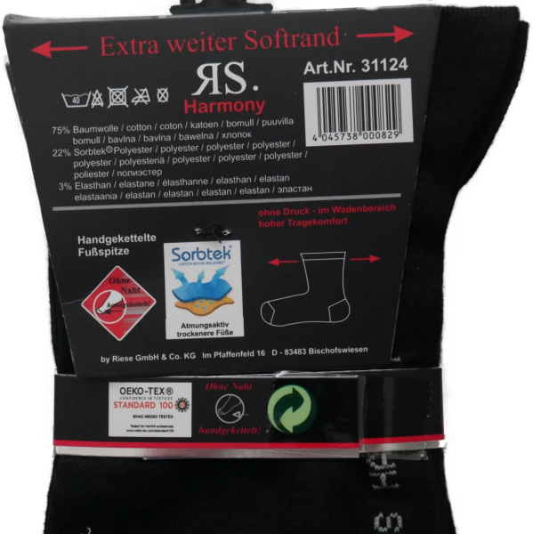 Herren-Socken Harmony 6 Paar Schwarz extra weit 43-46 39-42