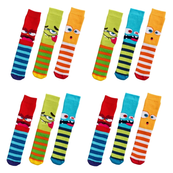 12 Paar Kinder-Socken Gr. 35-38 Lustige Monster Aktionspreis