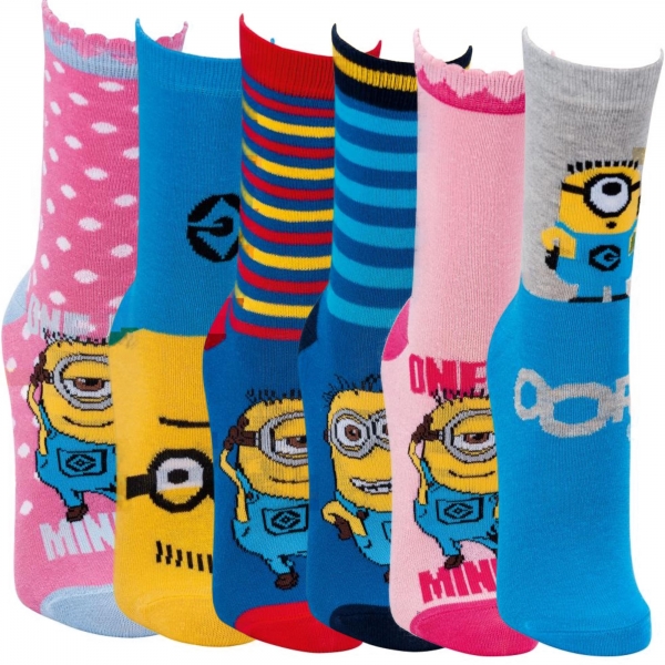 6 Paar Mädchen-Socken Minions Kindersocken Größe 23-26 26-30 31-36