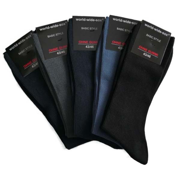 5 Paar Business-Socken venenfreundlich ohne Gummi in Schwarz, Blau, Anthrazit, Marine, Navy