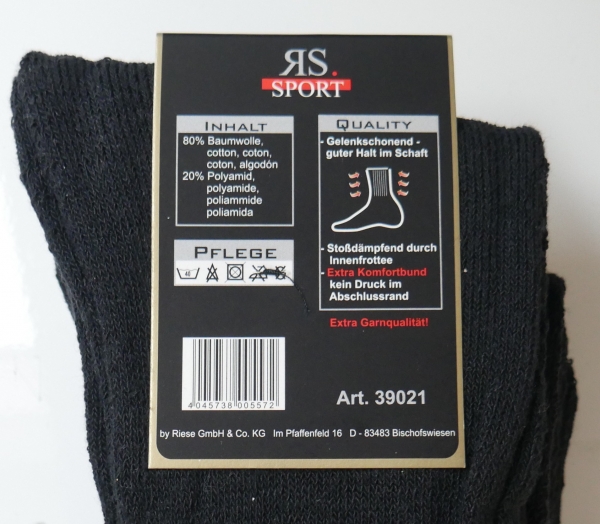 4 Paar Socken 52-54 Herrensocken Übergröße XXL Schwarz | Herren Sport- Tennissocken