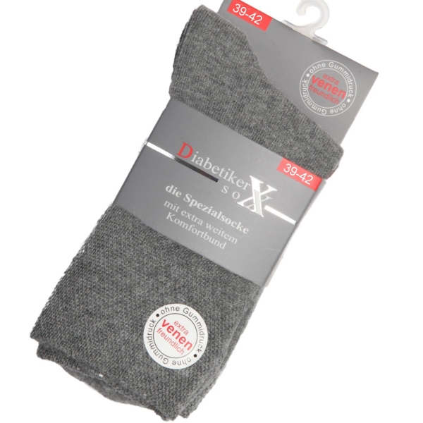 3 Paar Damen-Socken 39-42 Grau ohne Gummi Komfortbund handgekettelte Spitze