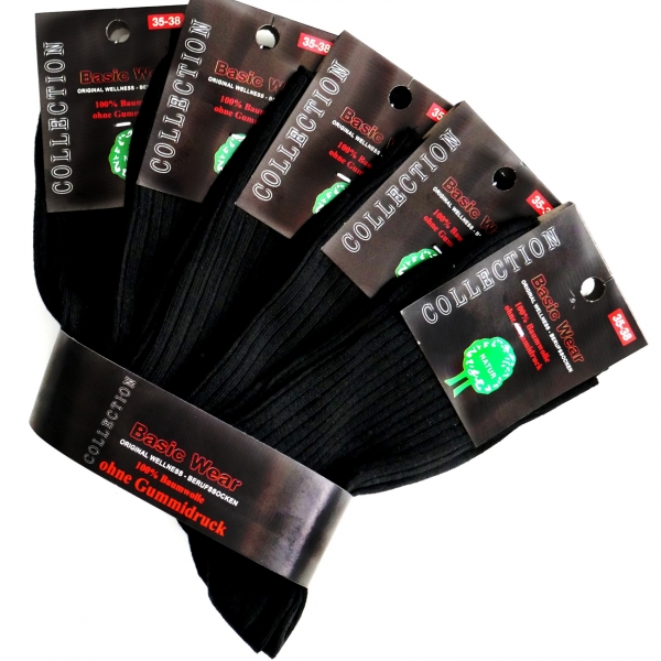 100% Baumwollsocken Schwarz Gr. 35-38