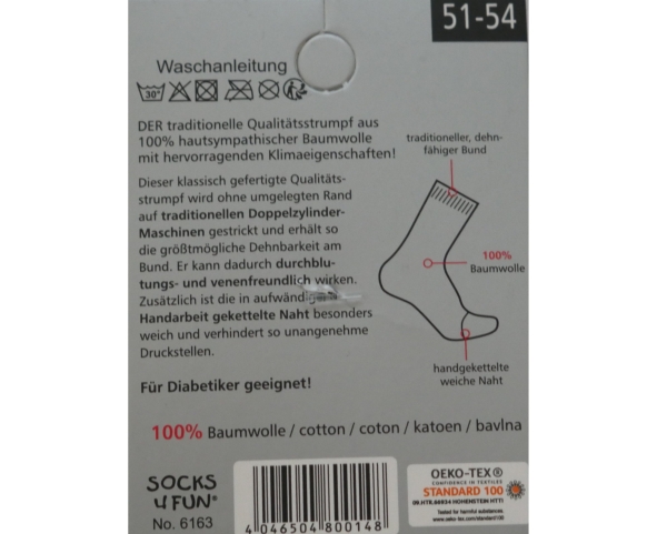 3 Paar Socken 51-54 Schwarz 100% Baumwolle weiche Naht | Herrensocken ohne Gummi