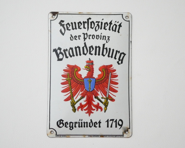 Emailschild Feuersozietät Brandenburg Emaille-Schild 1935-45 Ursus-Email