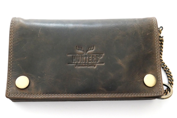 Leder-Geldbeutel mit Kette für Biker in Vintage Grau RFID | Handgemachtes Wallet für Damen & Herren