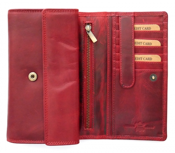 Damen Leder-Portemonnaie handgemacht Marron RFID | Echtleder Langbörse mit vielen Kartenfächern