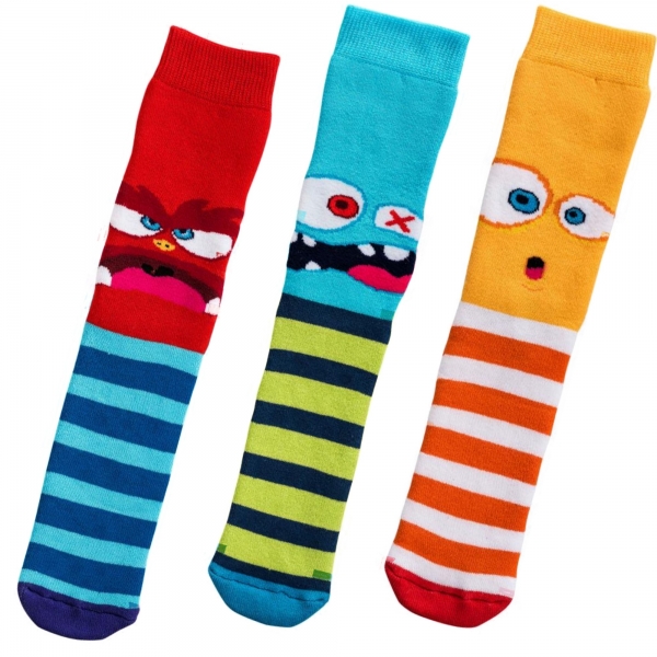 ABS-Socken Kinder mit Motiv lustige Monster aus Vollfrottee | 3 Paar Größe 19-22 23-26 27-30 31-34