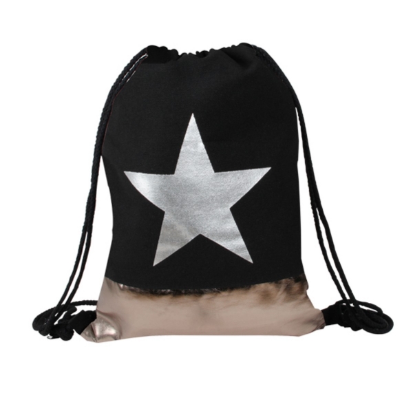 Damen Gymsack Schwarz-Silber Stern