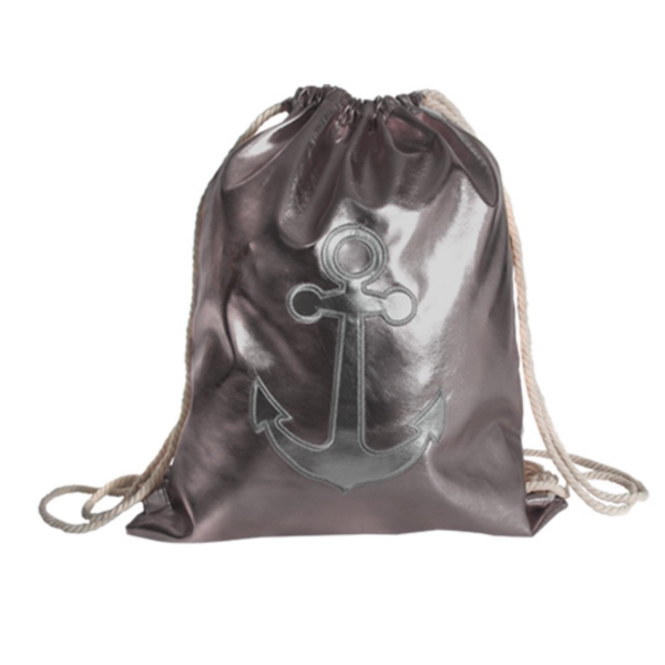 Damen Sportbeutel glänzend Grau-Rosé Metallic-Look