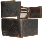 Geldbörse Leder Herren Portemonnaie Motorrad Prägung Braun Büffelleder Querformat