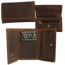 Schlüsseletui Leder mit 6 Haken Geldfach Reißverschluss